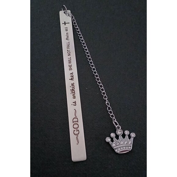 NEW God is Within Her She Will Not Fall Metal Bible Verse Book Marker with Crown - Picture 3 of 5